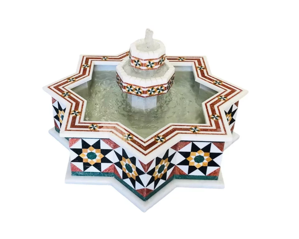 Damascus star shaped water fountain made of natural marble mosaic