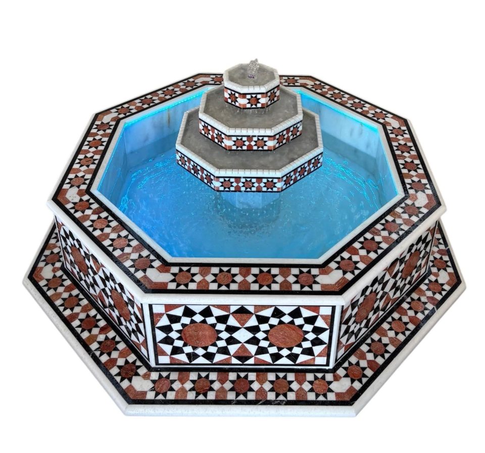 Damascus water fountain handmade from natural marble mosaic