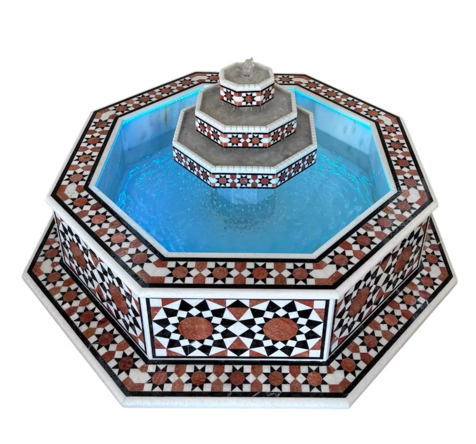 Damascus water fountain handmade from natural marble mosaic