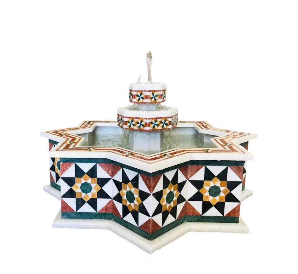 Damascus star shaped water fountain made of natural marble mosaic