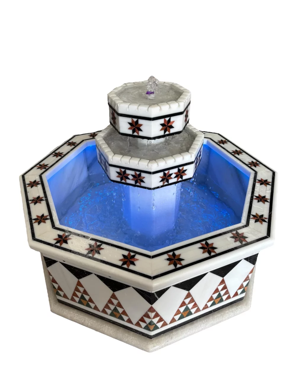 Damascus Octagonal Water Fountain handmade from Natural Marble Mosaic
