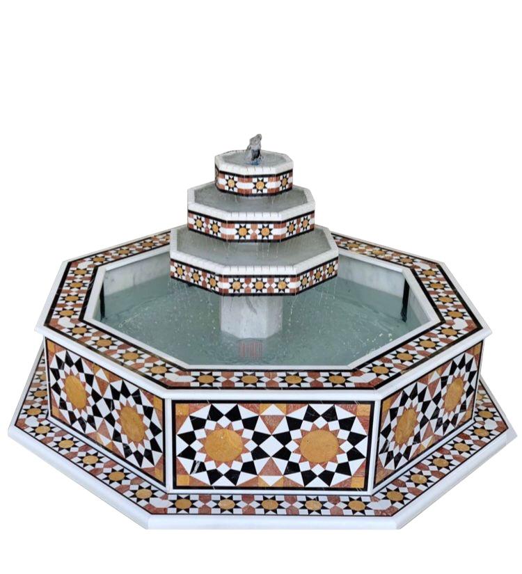 Damascus water fountain handmade from natural marble mosaic