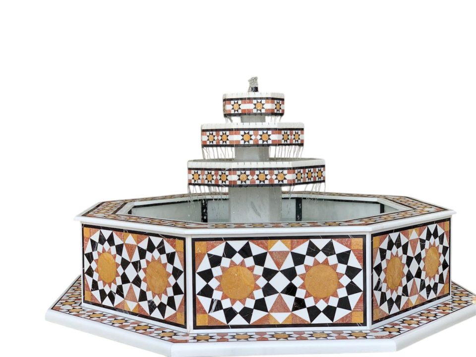 Damascus water fountain handmade from natural marble mosaic