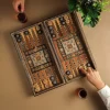 Wooden Chess set- BACKGAMMON PIECES -Folding chess Board, with closing lid Mosaic handmade