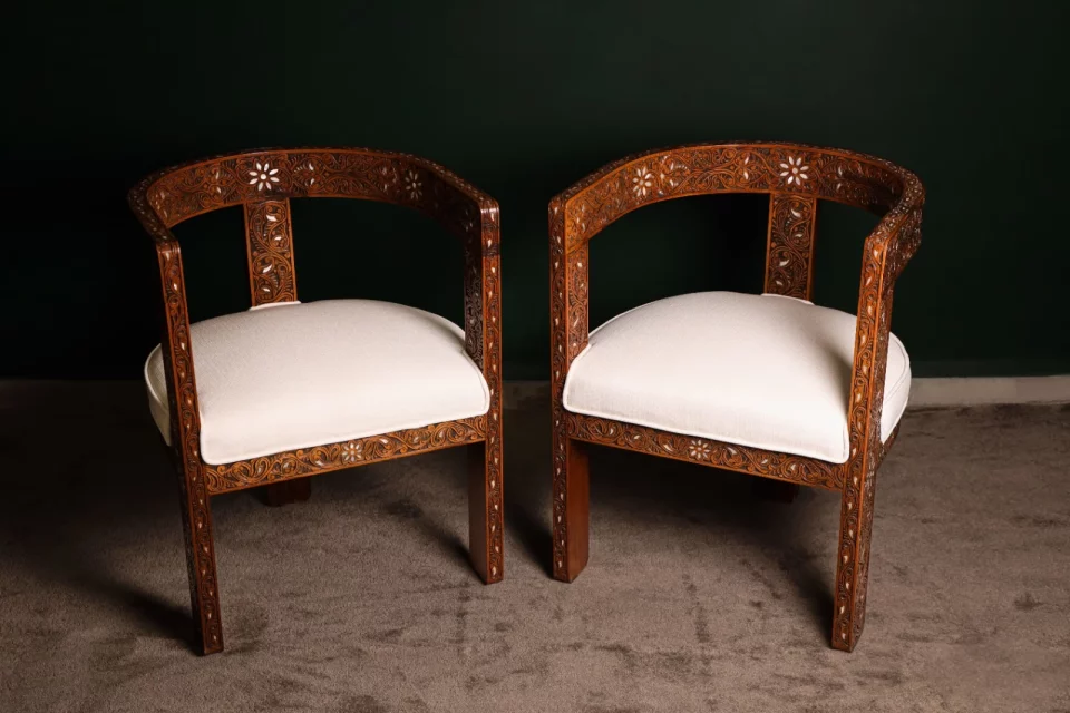Chair set, handcrafted with Fatimid engraving and inlaid with natural mother-of-pearl (Jasmine)