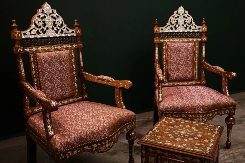 Luxury handmade Damascene living room set inlaid with natural pearls (Damascus)