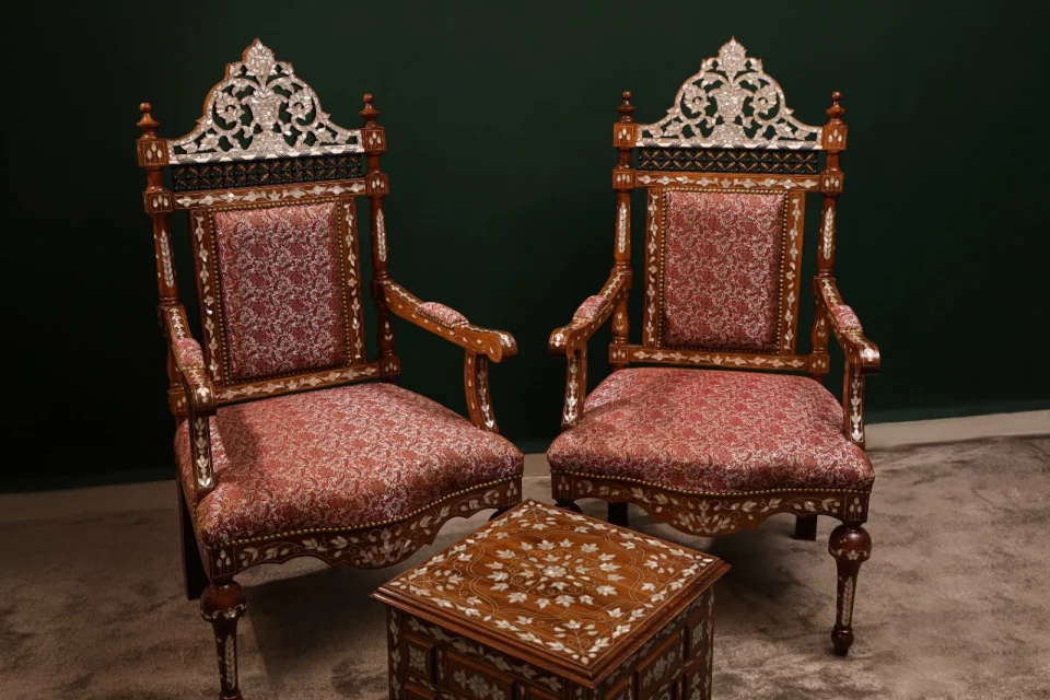 Luxury handmade Damascene living room set inlaid with natural pearls (Damascus)