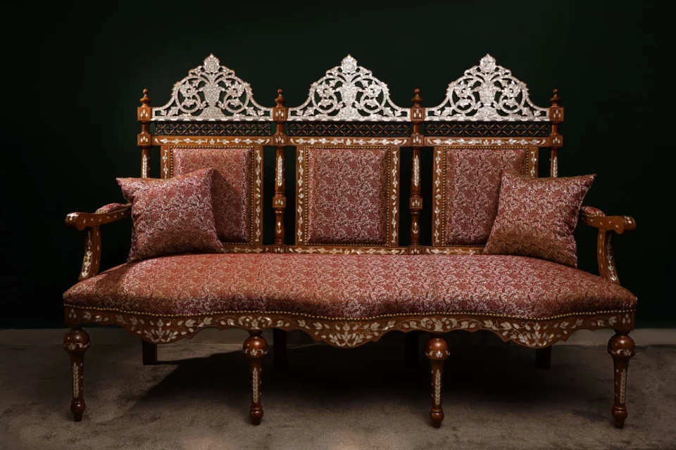 Luxury handmade Damascene living room set inlaid with natural pearls (Damascus)