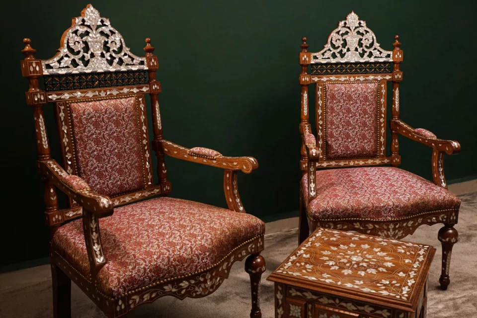 Luxury handmade Damascene living room set inlaid with natural pearls (Damascus)