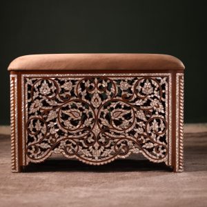 “Loulou” Damascus Bench – Handmade Walnut Wood with Mother of Pearl Inlay