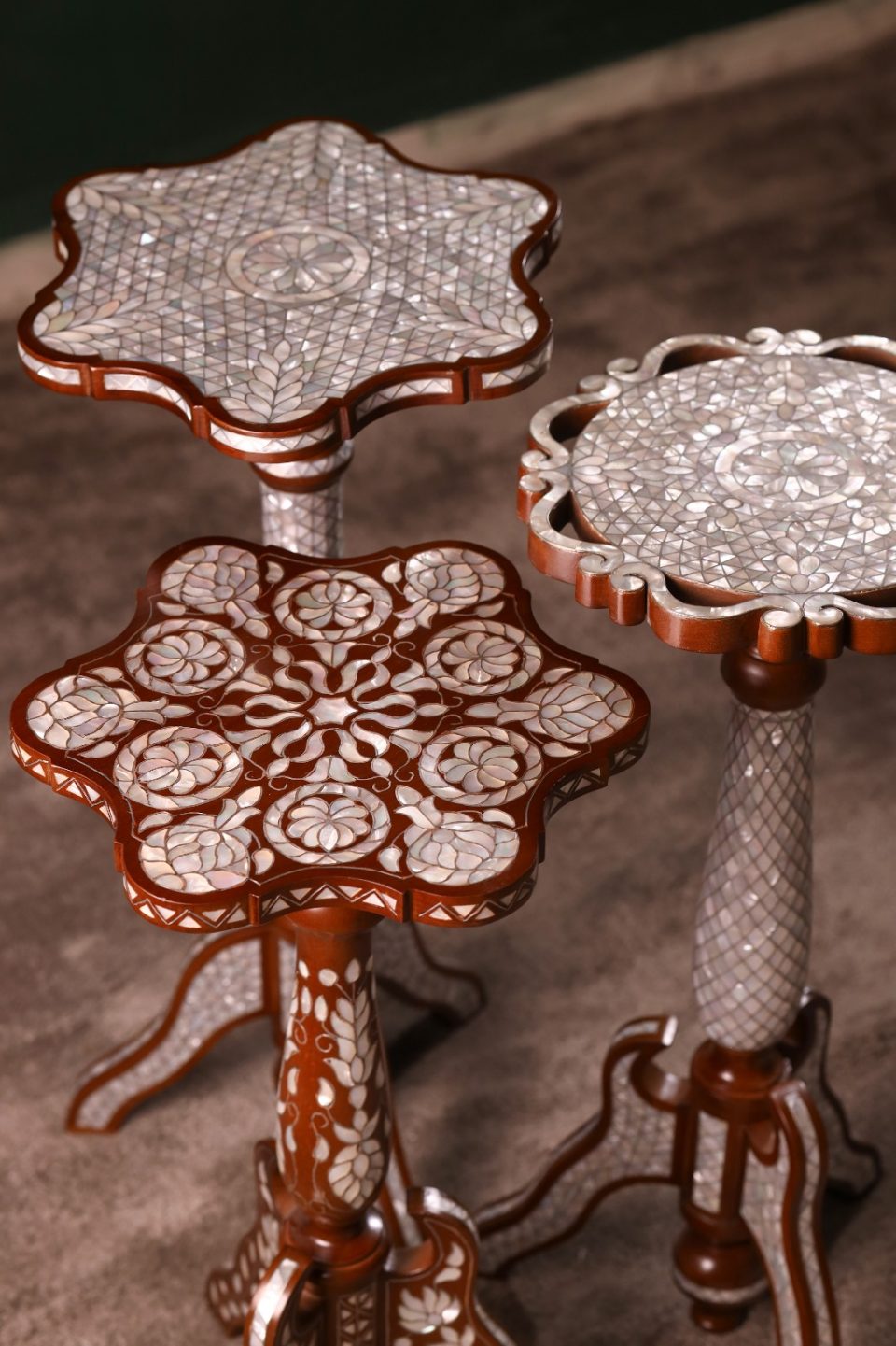 "Worood" set Elegant Handmade  Side Tables from Natural Walnut & Mother-of-pearl
