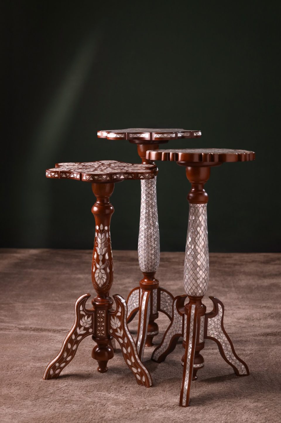 "Worood" set Elegant Handmade  Side Tables from Natural Walnut & Mother-of-pearl