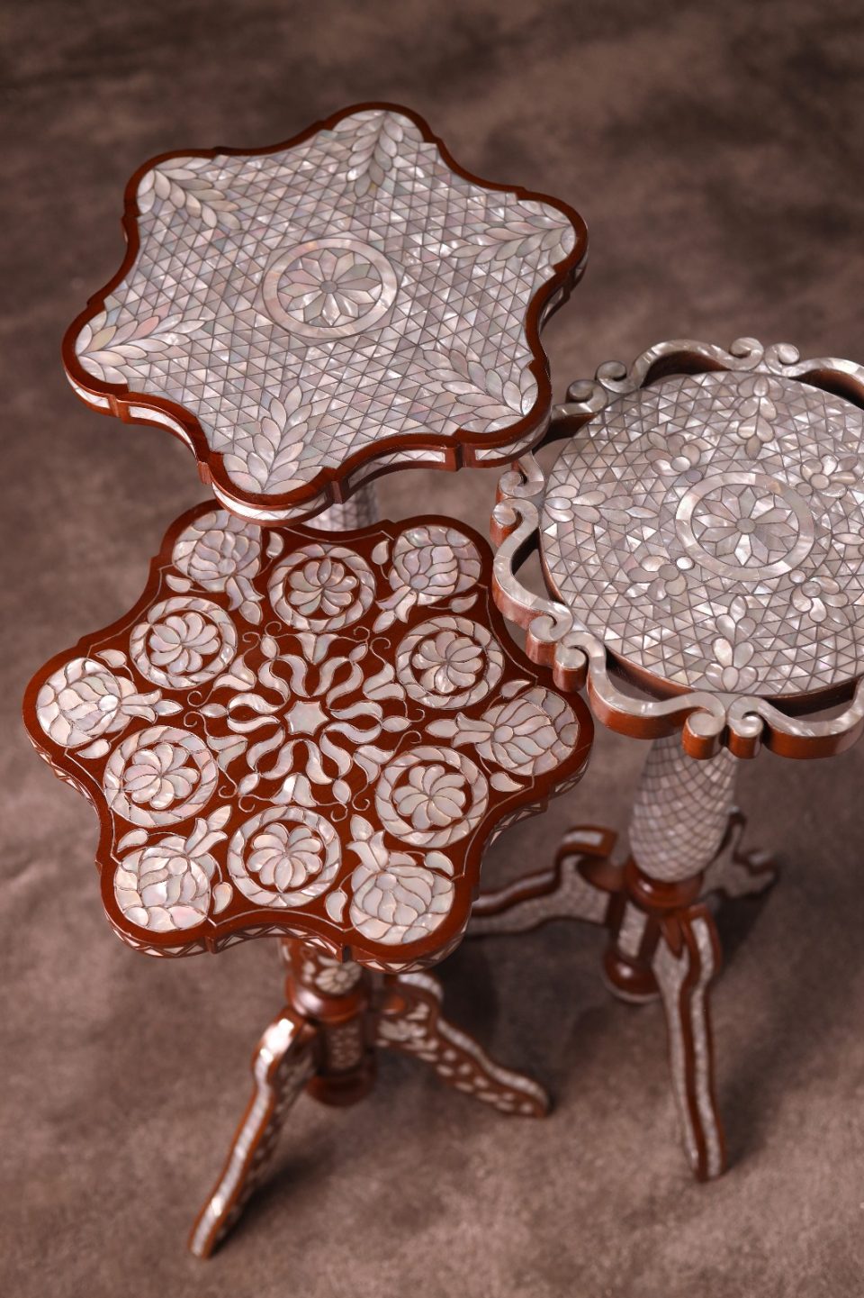 "Worood" set Elegant Handmade  Side Tables from Natural Walnut & Mother-of-pearl