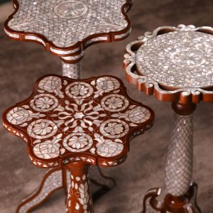 "Worood" set Elegant Handmade  Side Tables from Natural Walnut & Mother-of-pearl