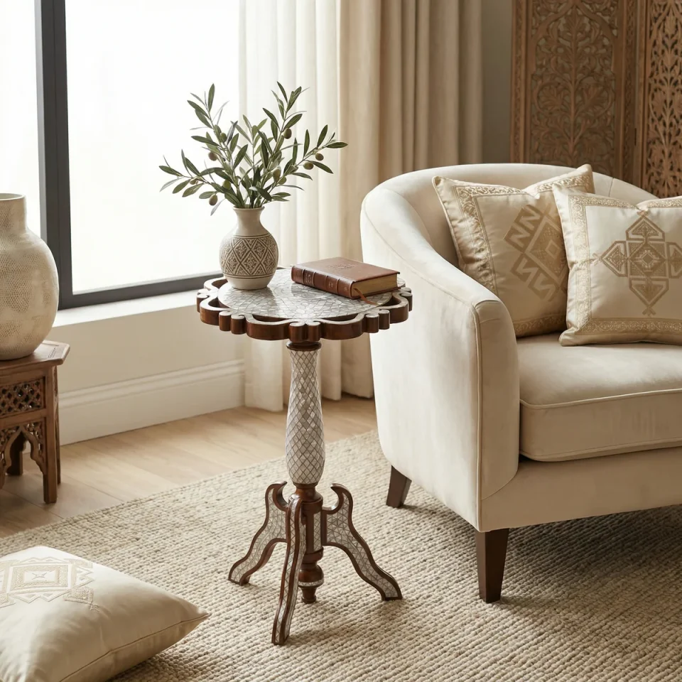 Handmade "Worood" set Elegant Side Tables from Natural Walnut & Mother-of-pearl