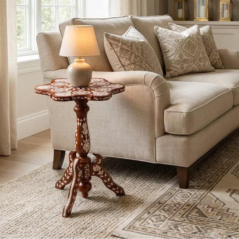 Handmade "Worood" set Elegant Side Tables from Natural Walnut & Mother-of-pearl