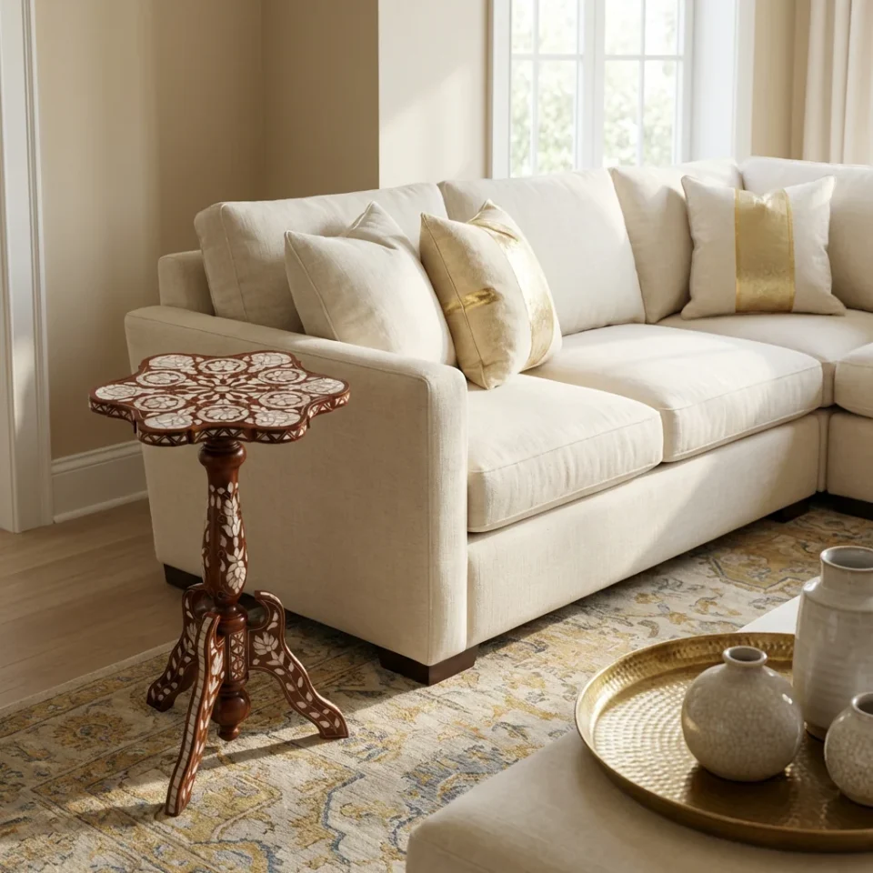 Handmade "Worood" set Elegant Side Tables from Natural Walnut & Mother-of-pearl