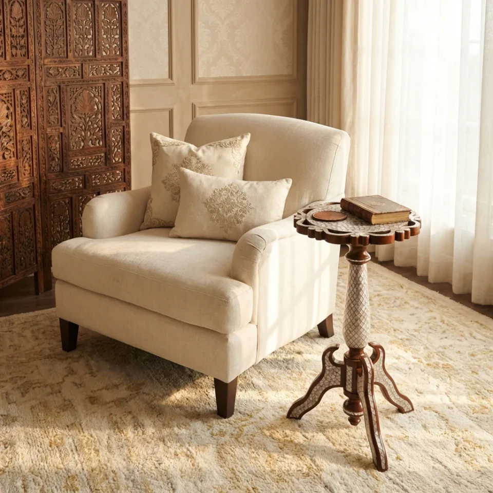 Handmade "Worood" set Elegant Side Tables from Natural Walnut & Mother-of-pearl