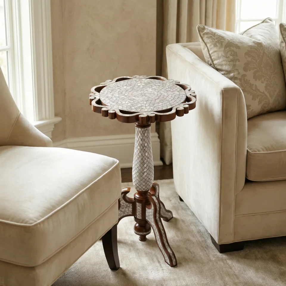 Handmade "Worood" set Elegant Side Tables from Natural Walnut & Mother-of-pearl