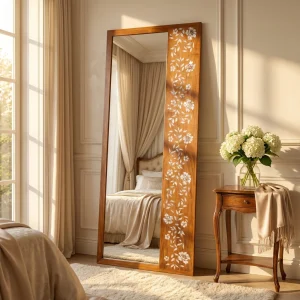 Full Length Handcrafted Wood Standing Mirror with Mother of Pearl Inlay | Zahra Collection