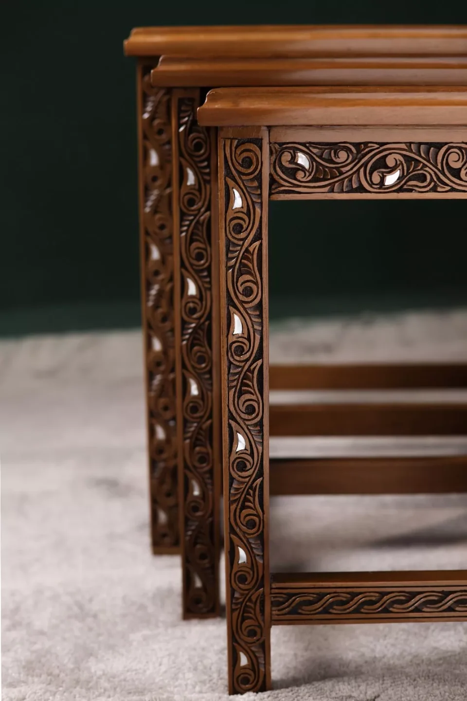 IMG-20251122-WA0048 Fatimid Collection – Hand‑Carved Nesting Tables Inlaid with Natural Mother‑of‑Pearl