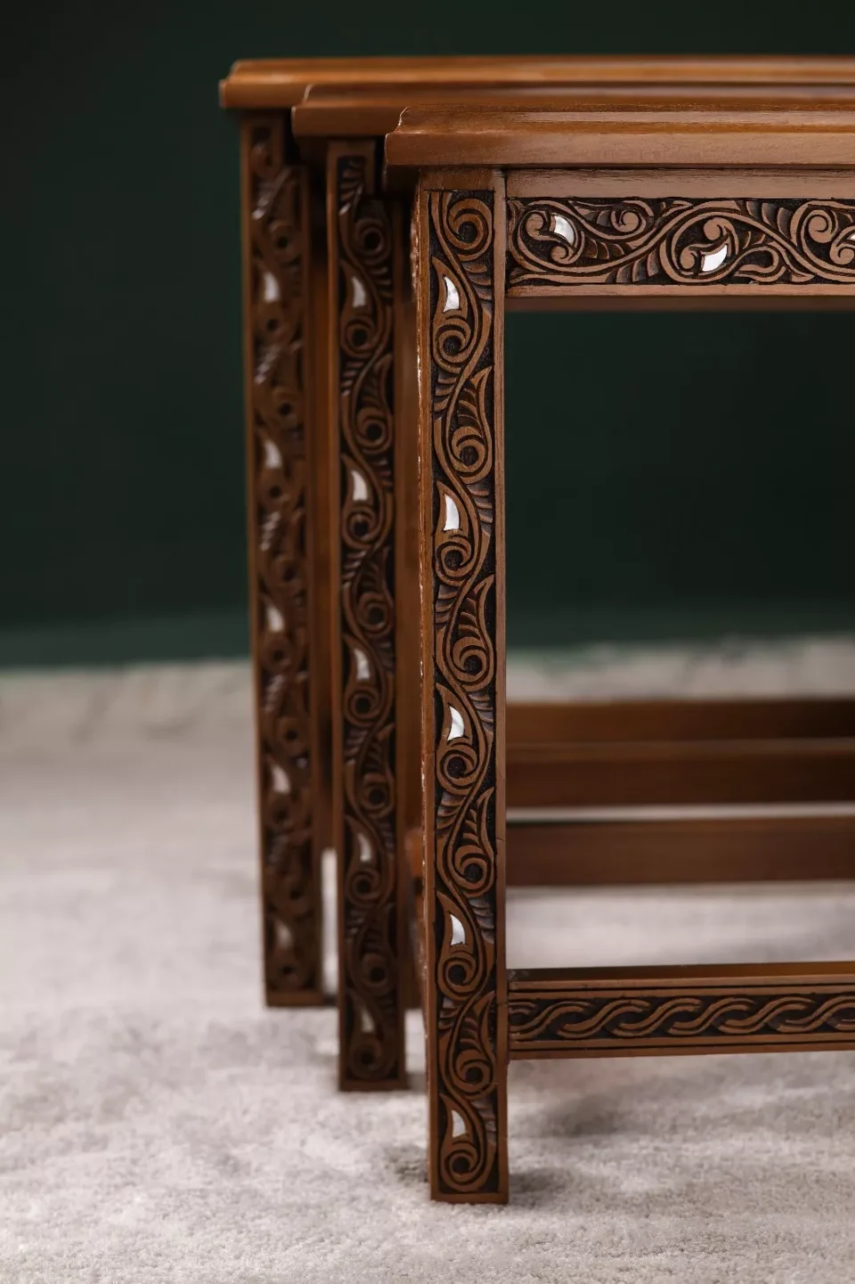 IMG-20251122-WA0049 Fatimid Collection – Hand‑Carved Nesting Tables Inlaid with Natural Mother‑of‑Pearl
