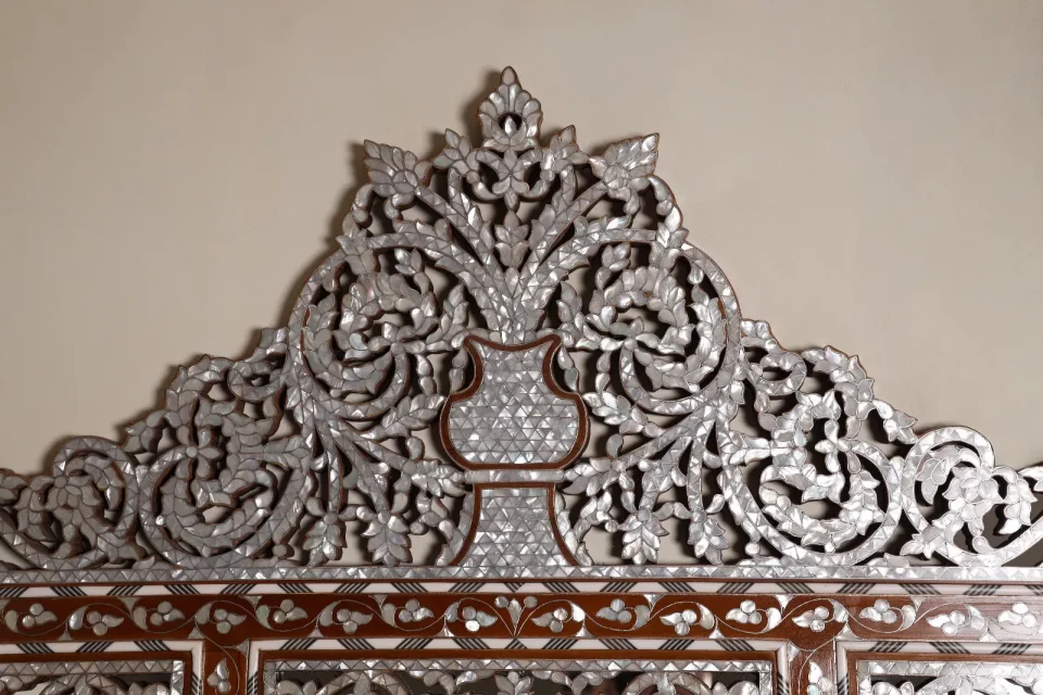 IMG-20251122-WA0060 Tajalli Collection – Mirror and Cabinet Inlaid with Natural Mother‑of‑Pearl, Crowned by Damascene Majesty