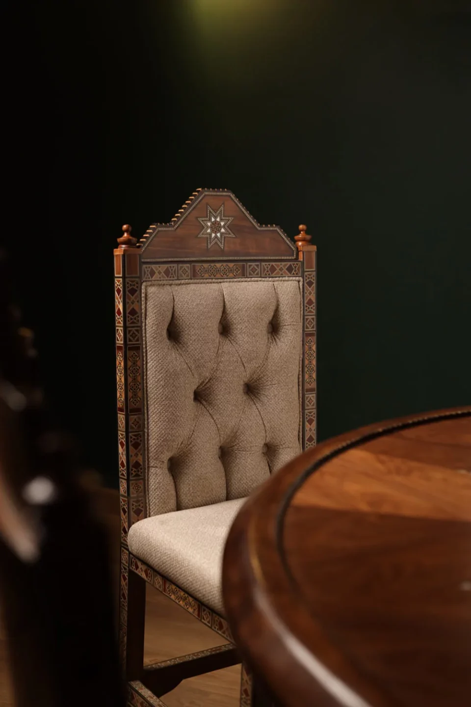 Handcrafted Mosaic Dining Room Set Inlaid with Natural Mother‑of‑Pearl – Soul of Damascus | Luxury Damascene Furniture