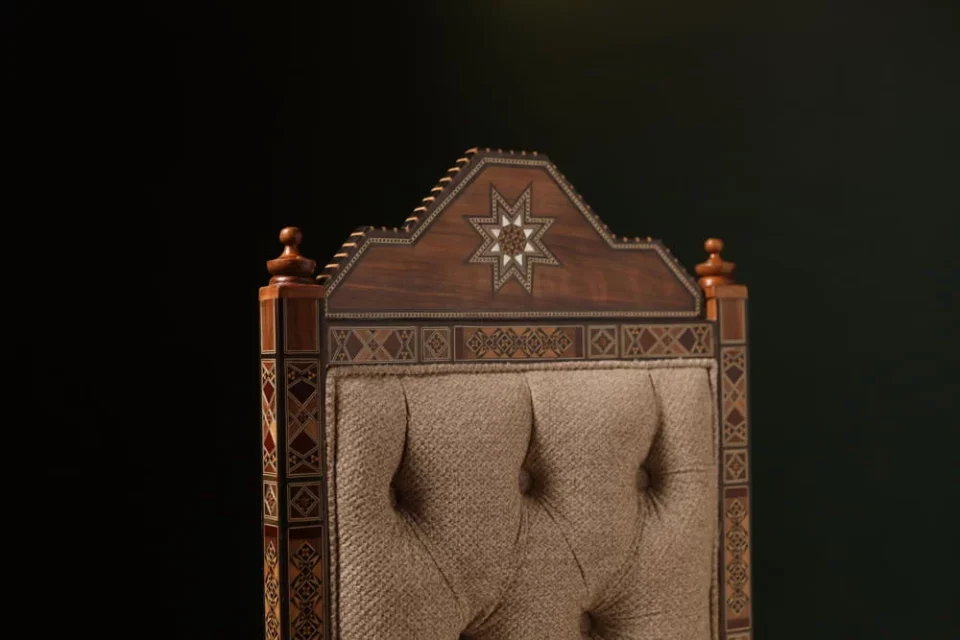 Handcrafted Mosaic Dining Room Set Inlaid with Natural Mother‑of‑Pearl – Soul of Damascus | Luxury Damascene Furniture