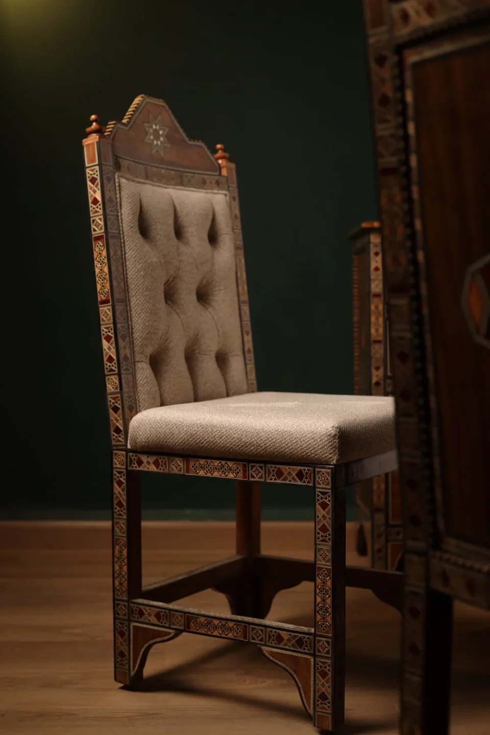 Handcrafted Mosaic Dining Room Set Inlaid with Natural Mother‑of‑Pearl – Soul of Damascus | Luxury Damascene Furniture