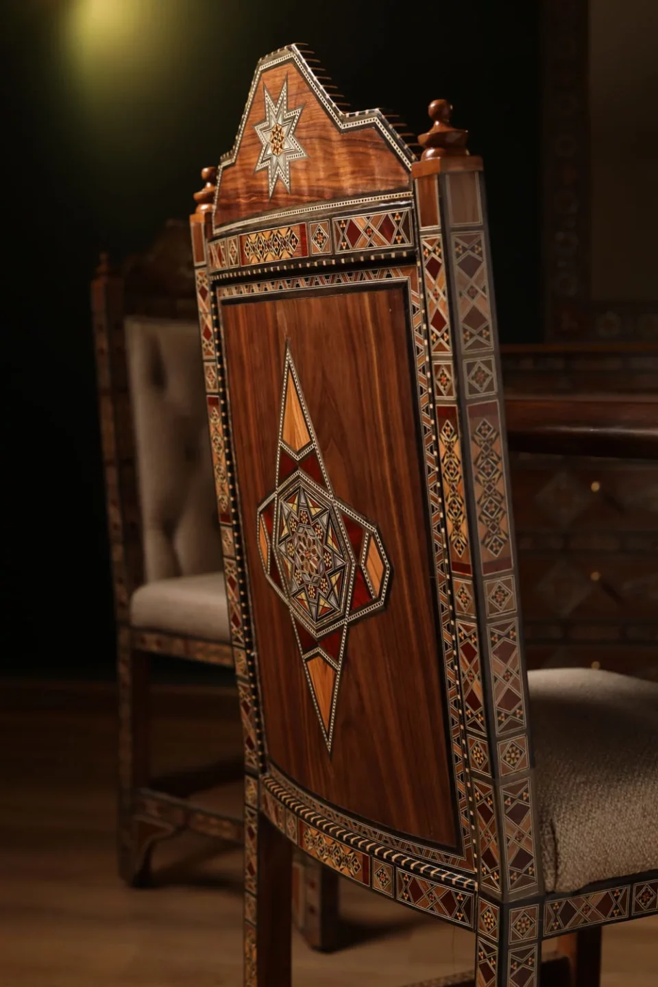 Handcrafted Mosaic Dining Room Set Inlaid with Natural Mother‑of‑Pearl – Soul of Damascus | Luxury Damascene Furniture