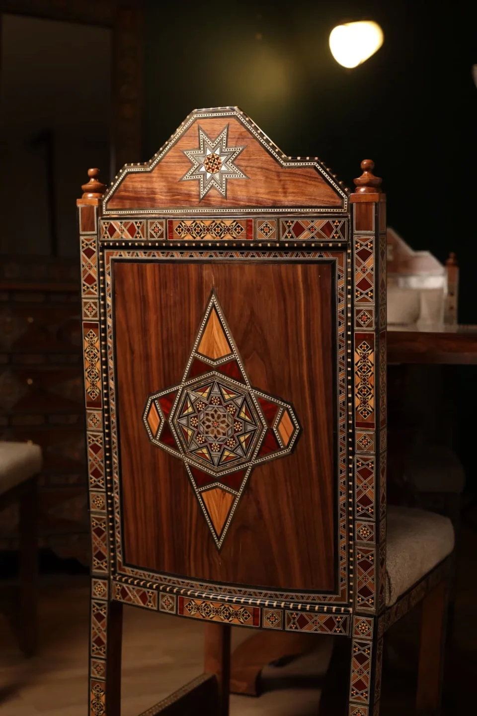 Handcrafted Mosaic Dining Room Set Inlaid with Natural Mother‑of‑Pearl – Soul of Damascus | Luxury Damascene Furniture