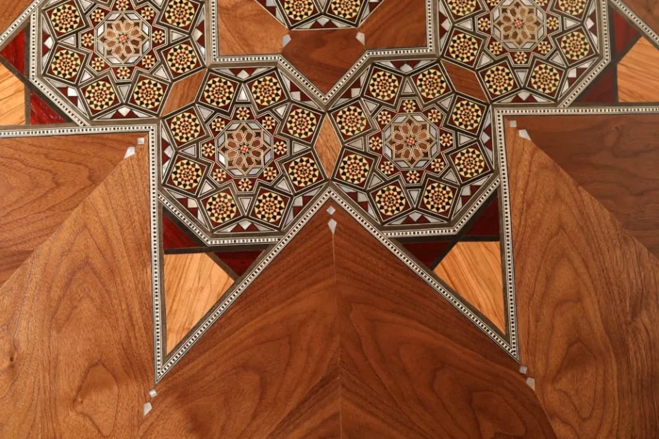 Handcrafted Mosaic Dining Room Set Inlaid with Natural Mother‑of‑Pearl – Soul of Damascus | Luxury Damascene Furniture