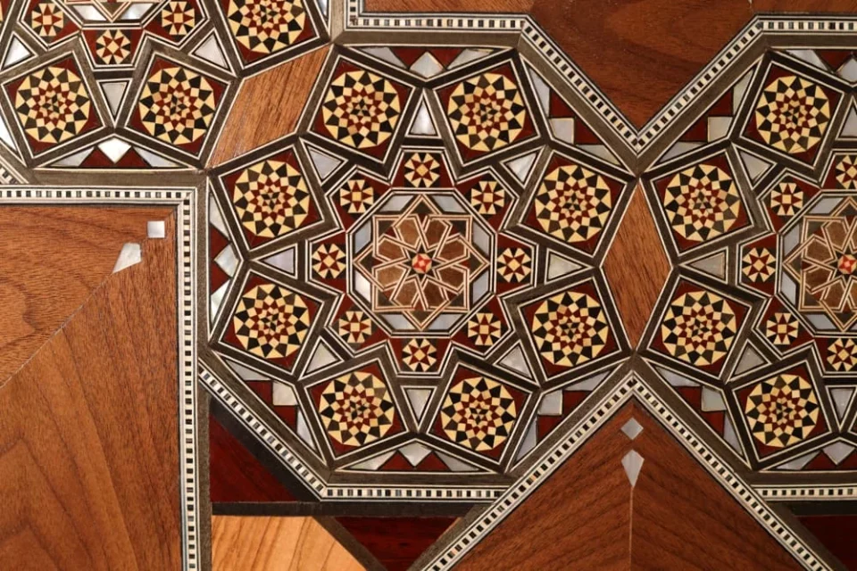 Handcrafted Mosaic Dining Room Set Inlaid with Natural Mother‑of‑Pearl – Soul of Damascus | Luxury Damascene Furniture