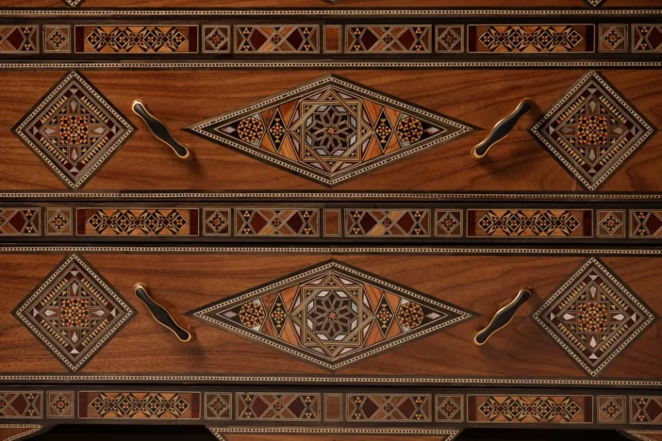 Handcrafted Mosaic Dining Room Set Inlaid with Natural Mother‑of‑Pearl – Soul of Damascus | Luxury Damascene Furniture