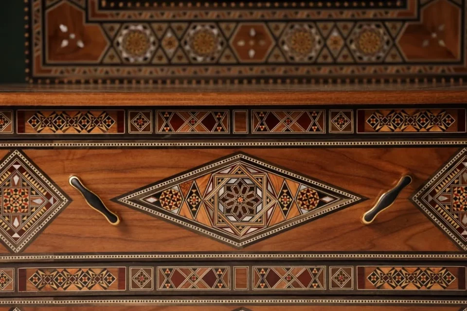 Handcrafted Mosaic Dining Room Set Inlaid with Natural Mother‑of‑Pearl – Soul of Damascus | Luxury Damascene Furniture