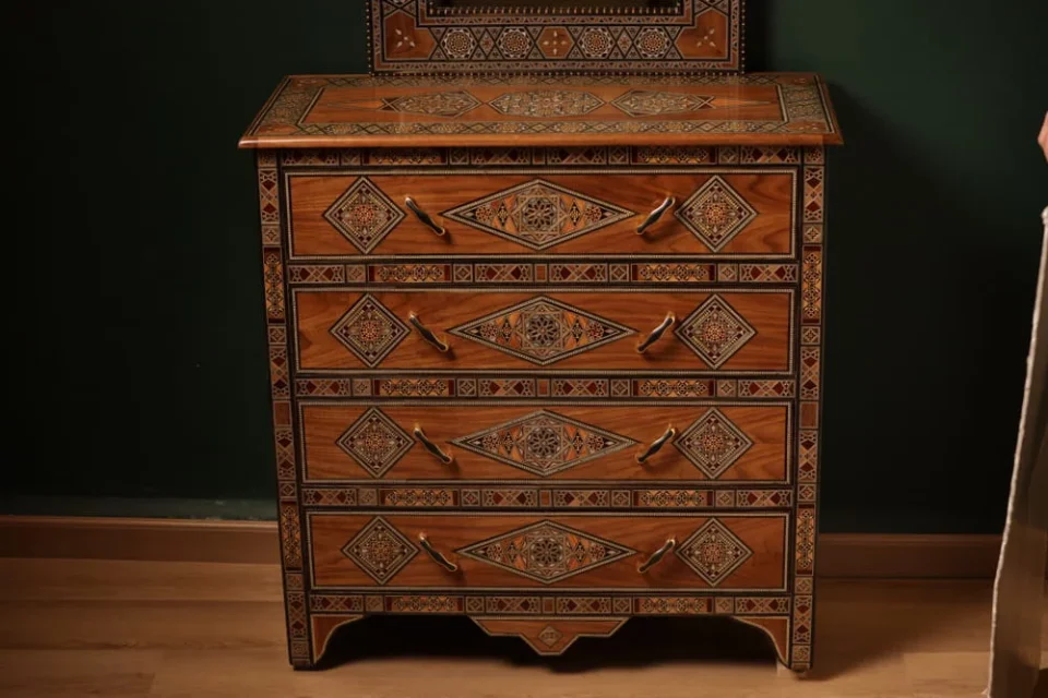 Handcrafted Mosaic Dining Room Set Inlaid with Natural Mother‑of‑Pearl – Soul of Damascus | Luxury Damascene Furniture