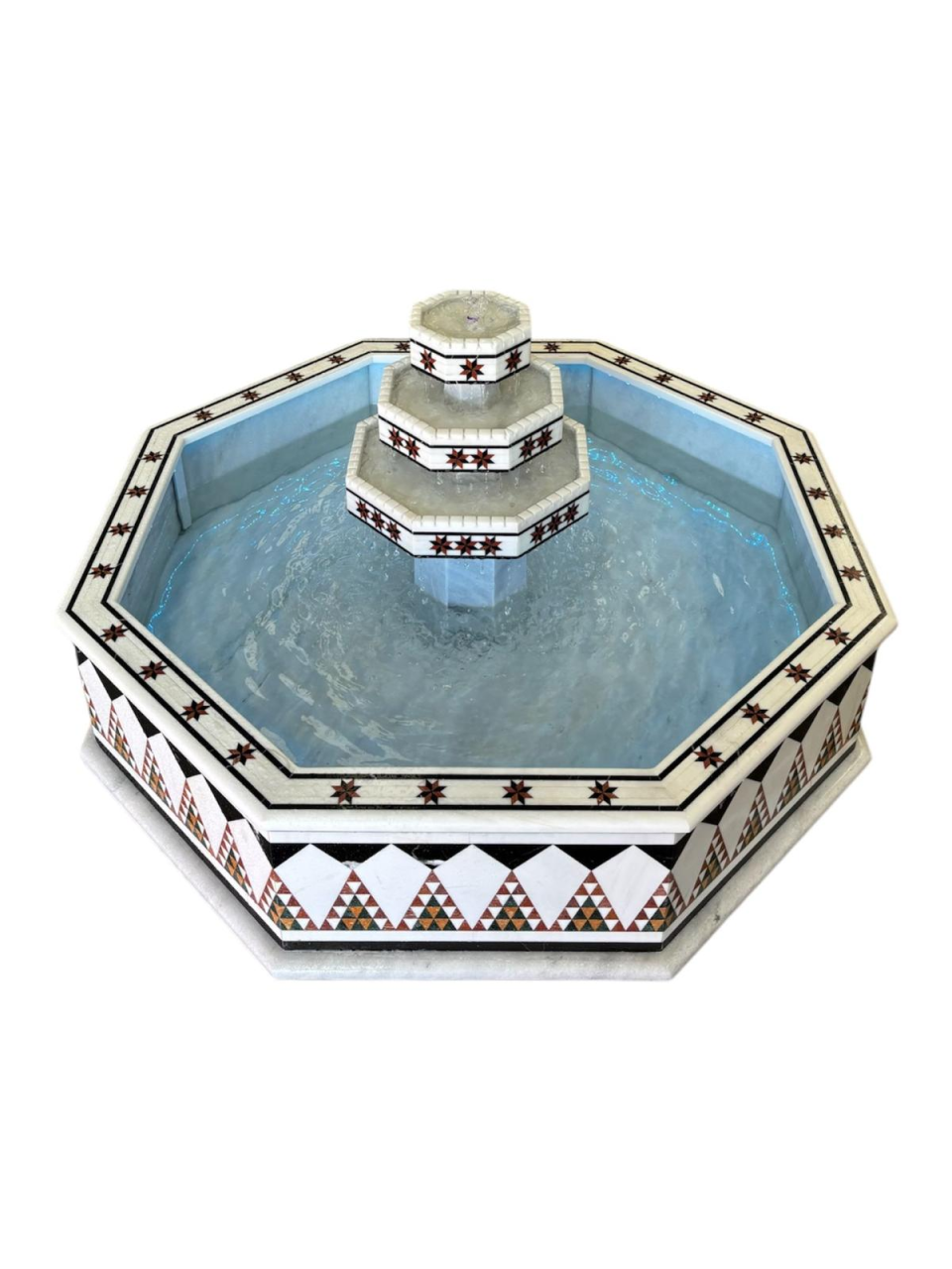 Damascus water fountain handmade from natural marble mosaic star