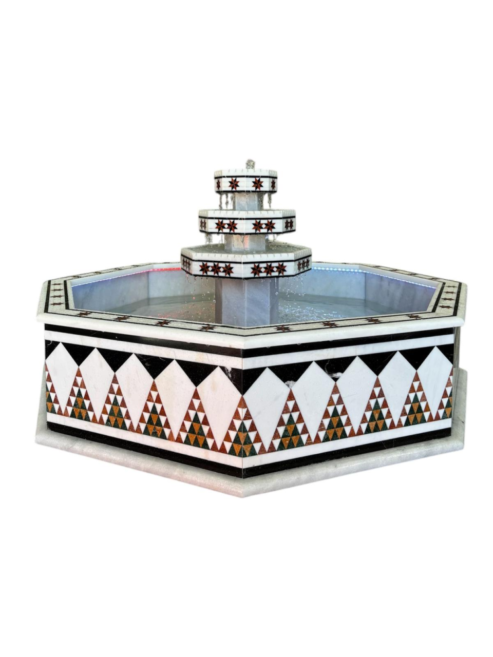 Damascus water fountain handmade from natural marble mosaic star