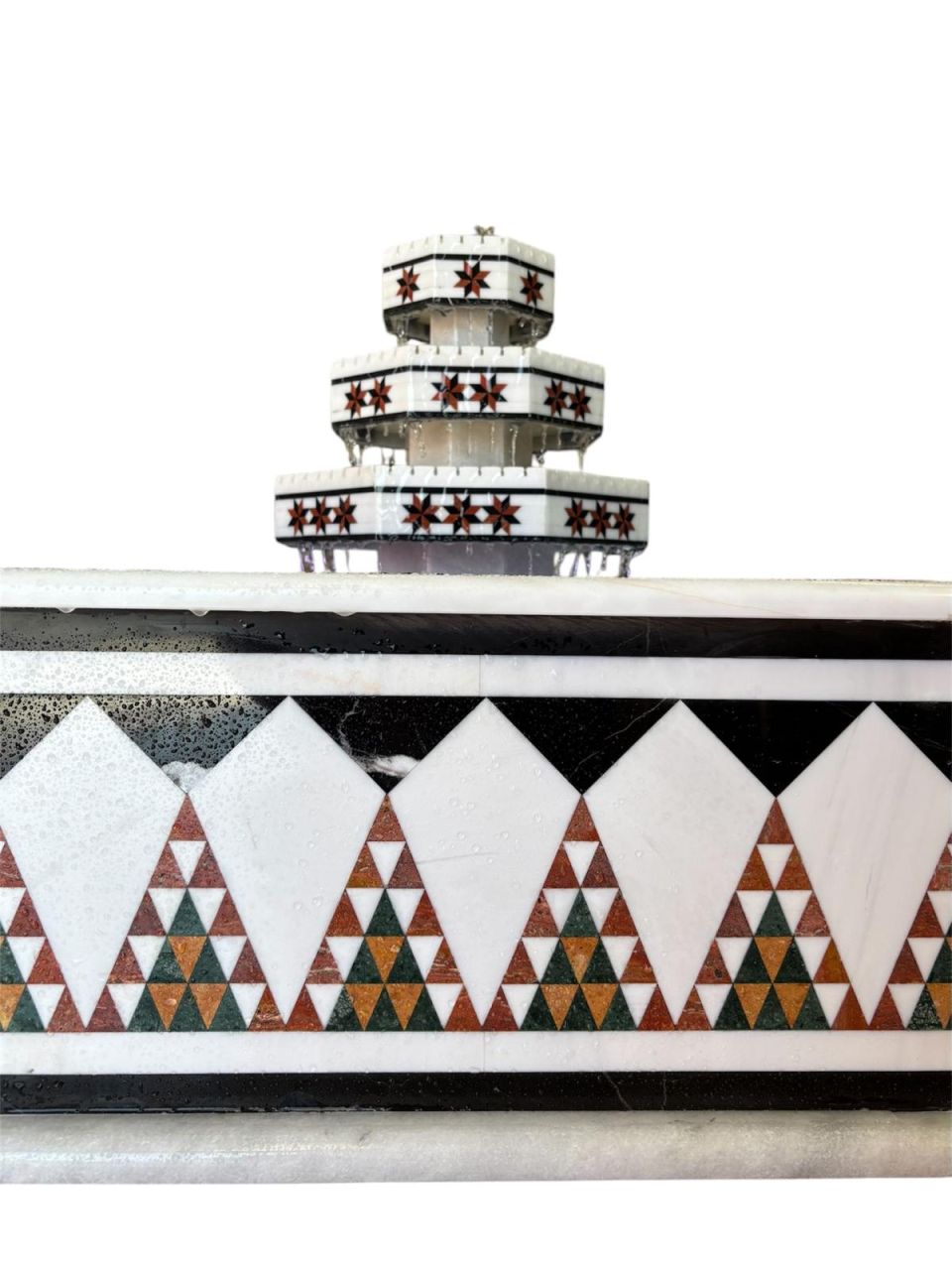 Damascus water fountain handmade from natural marble mosaic star