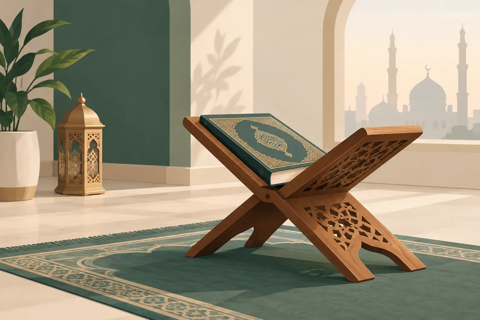 A Handcrafted Wooden Quran Stand for Prayer