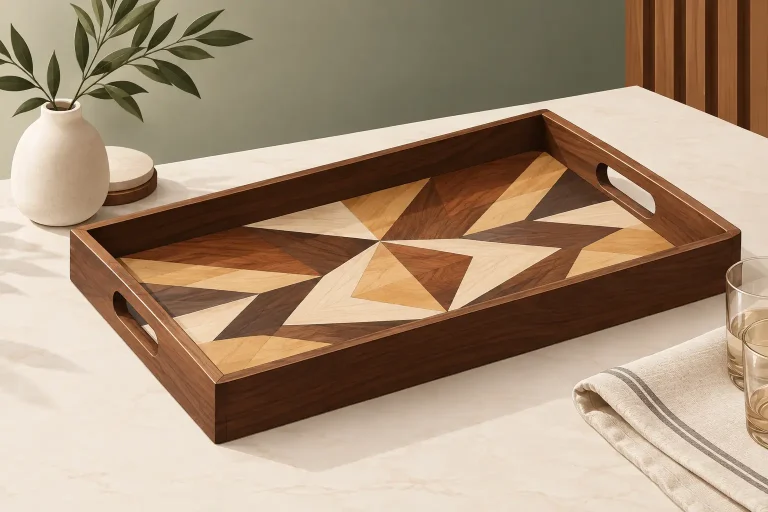 Geometric Marquetry Serving Tray: A Lasting Statement