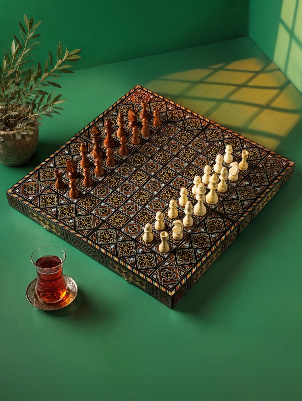 WhatsApp Image 2026-10-29 at 2.49.08 PM (7) 21" wooden Chess set & backgammon set handmade board hand inlay with mother of pearls Chess gift board